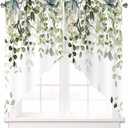 Sage Green Eucalyptus Swag Curtain Valance for Windows,Watercolor Leaves Window Treatments Short Swag Topper for Kitchen Windows Bathroom Bedroom,28 x 36 Inch