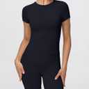MCEDAR Womens Seamless Soft Smoothing T-Shirts Short Sleeve Slim Fit Basic Tees Crew Neck Casual Shirts (Black, S)