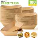 ZORRITA 4 LB Large Paper Food Trays, 100 Pack Disposable Nacho Trays Kraft Paper Food Boats Party Serving Baskets for Nachos Sandwiches Burgers Popcorns Salads Snacks