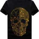 HZCX FASHION Mens Rhinestone Skull Graphic Shirt Round Collar Short Sleeve Tees XXL