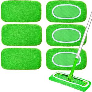 6-Pack Reusable Mop Pads Compatible with Sweeper Mop - 100% Coral Fleece Washable Refills - Microfiber Dry & Wet Sweeping Cloths for Multi-Surface/Hardwood Floor Cleaning