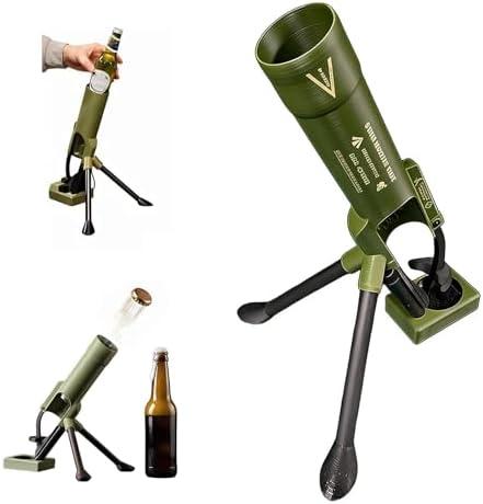 51mm Beer Bottle Mortar Bottle Opener Automatic Bottle Opener Heavy-Duty Tactical Cap Launcher Men Hands-Free Push down Bottles Cap Launcher Novelty Cap-Launching Desk Bar Accessory Home Party (Green)