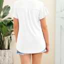 PLNOTME Girls' Summer Cute T Shirts Casual Short Sleeve V Neck Plain Tunic Tops (White, S)