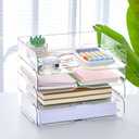 Juexica 4 Pcs Stackable Clear Letter Trays Organizer for Desk A4 Size File Paper Organizer Acrylic Desk Organizer Trays with Anti Skid Bottom for Home Office School (Horizontal Opening Style)