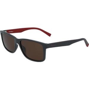 Salvatore Ferragamo Sunglasses Square Full Rim, Dark Green/Beige Frame and Green Grey Lens SF938S338