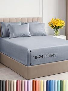 Extra Deep Cal King Sheet Set - 6 Piece Breathable & Cooling Sheets - Hotel Luxury Bedding Set w/18-24 Inch Extra Deep Pockets - Easy Fit - Super Soft, Wrinkle Free and Comfy - White, Cal King Size