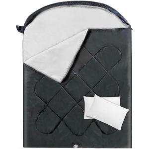 ShinHye Double Sleeping Bag for Adults with 2 Pillows, Camping Sleeping Bags Flannel Cotton 2 Person Sleeping Bags XXL Queen Size Sleeping Bag for Cold Weather (Black&Gray1)