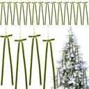 24 Pcs Christmas Olive Green Long Velvet Bow 19.3 Inch Christmas Velvet Bow with Wooden Bead Ornaments Hanging Decor Vintage Xmas Ornaments for Trees Wreaths, Gifts Home Garland Decor Outdoor Indoor