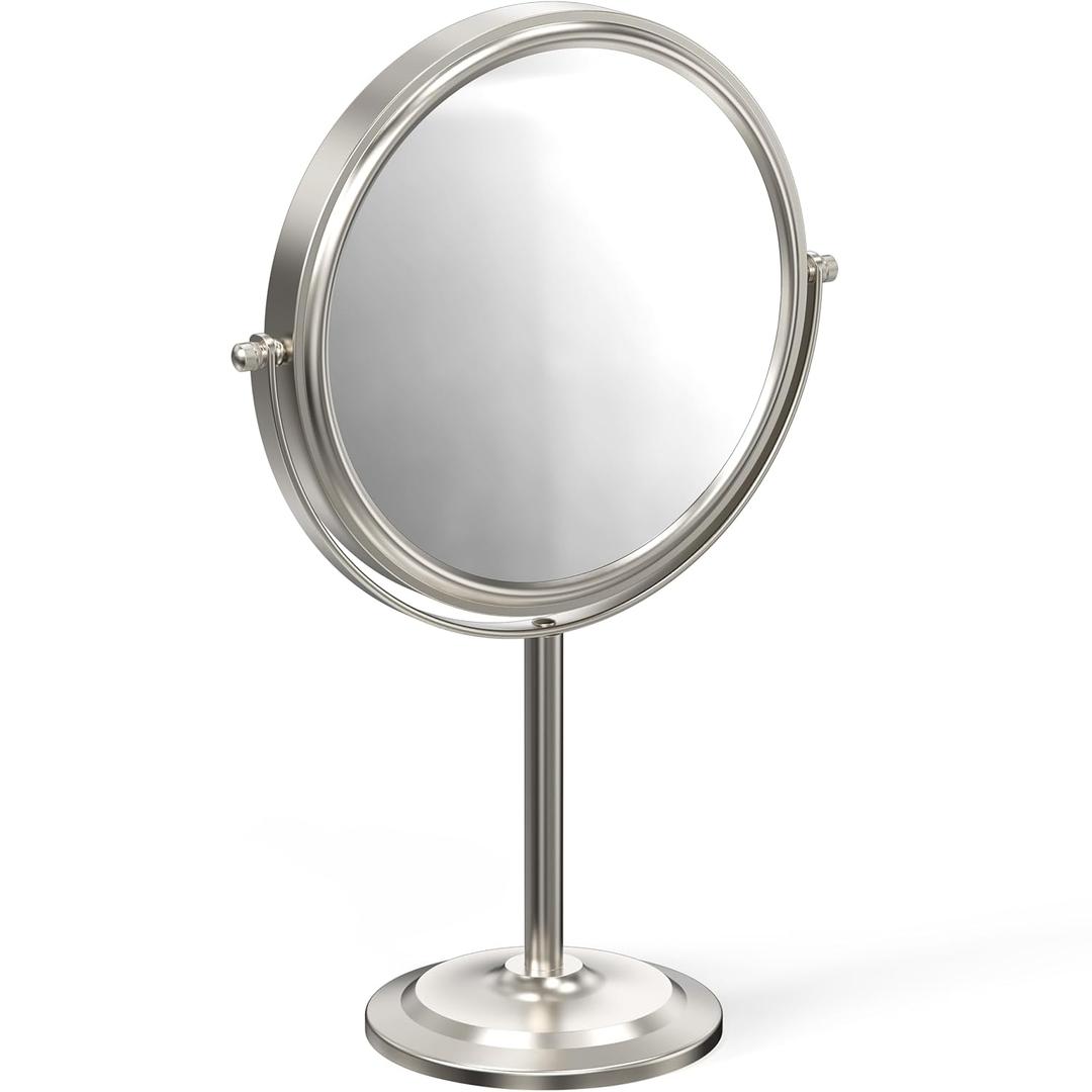 Deco Brothers Makeup Mirrors with Stand, 8 Inch Double Sided with 7X Magnification, Nickel