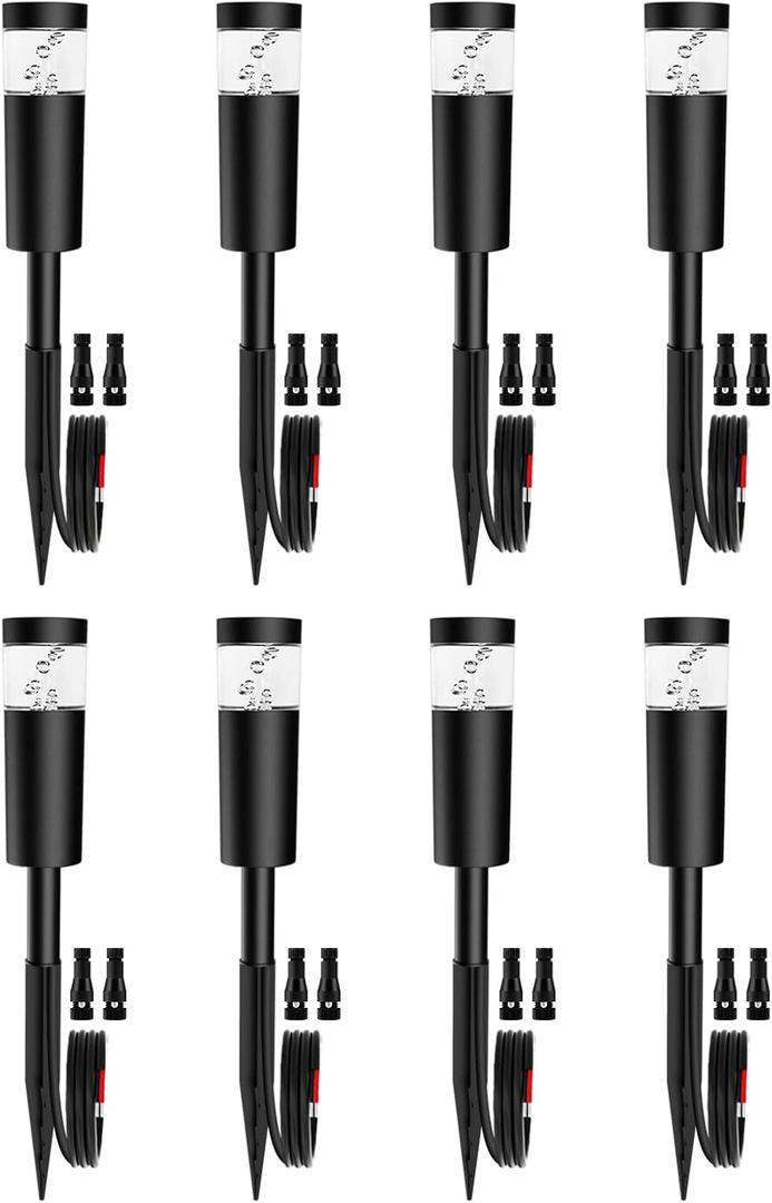 5W Low Voltage Landscape Pathway Lights with Connectors 12V Outdoor Landscape Lighting LED Bollard Path Lights Wired IP65 Waterproof Warm White Walkway Lights for Garden Yard Lawn (8Pack)