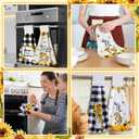 Sratte 4 Pcs Sunflower Hanging Kitchen Towels Hand Towels with Hanging Loop Summer Buffalo Plaid Gnomes Sunshine Dish Towels Bath Absorbent Oven Stove Wash Cloth for Home Decorative Housewarming Gift