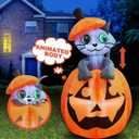 Joiedomi 5 FT Halloween Inflatables Outdoor Decorations, Inflatable Halloween Decor Outdoor Blow Up Pumpkin for Yard, Animated Blow Up Cat On Pumpkin with LEDs for Outside Decor