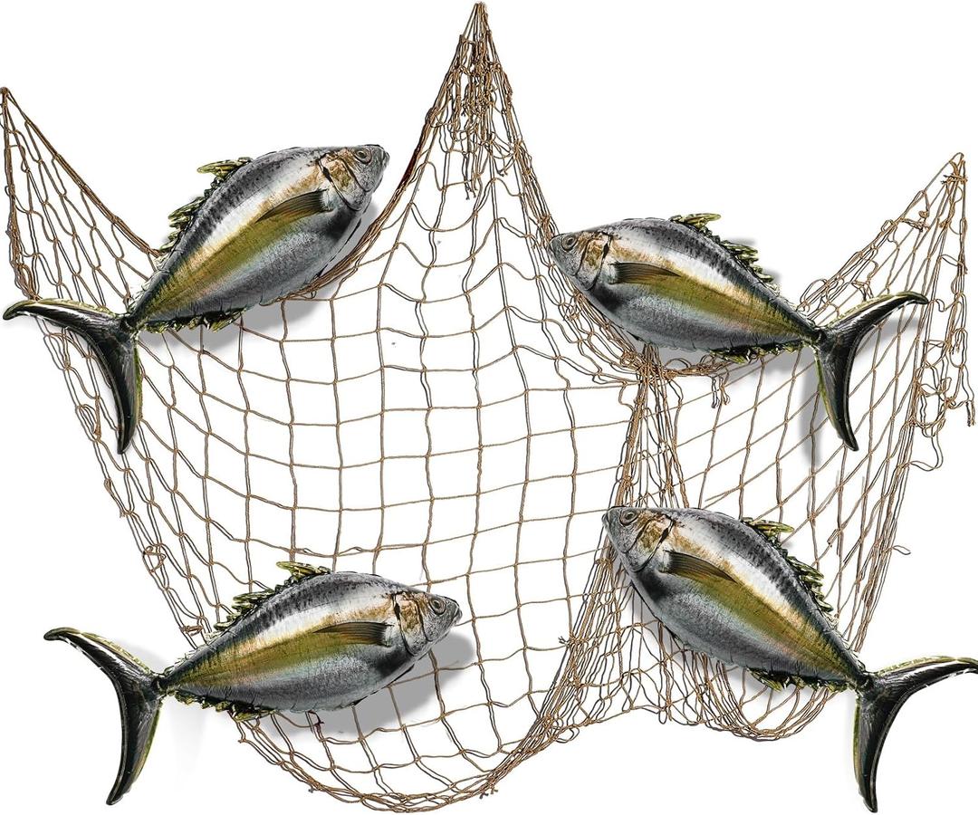 Silipull 5 Pcs Fish Balloons Decorative Fishing Net Set Tuna Foil Balloons for Fishing Birthday Party Decorations Inflatable Nautical Fish Theme Decorations Sea Animal Pirate Birthday Party Decor