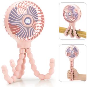snawowo Mini Handheld Personal Portable Fan, Baby Stroller Fan, Car Seat USB or Battery Powered, with Flexible Tripod Clip on Student Bed Desk Bike Crib Treadmill Camping Traveling(Pink)