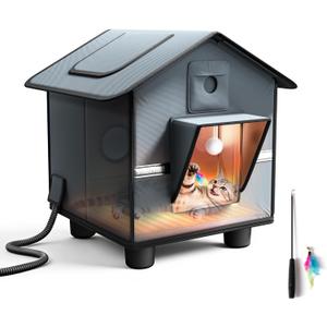 Heated Cat House for Outside for Winter - Elevated Weatherproof Feral Cat Shelter with Aluminum Insulation & 30W Heating Pad, Waterproof Outdoor Pet House for Single Small Cat Up to 12lbs, Barn Porch