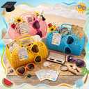Hushee 12 Set End of The Year Gifts Bulk for Beach Party Favors, Reusable Jelly Basket Heart Neon Sunglasses Card Twine for Gifts from Teacher Graduation Party Prizes Summer Themed Birthday Supplies