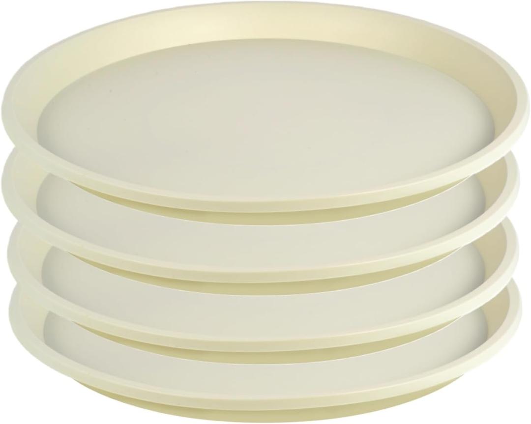 4 Pack 17.7 Inch (15.5 Inch Base) Large Plant Saucer, Round, Beige | Plastic Plant Trays for Indoor & Outdoor Use