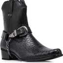 Alberto Fellini Men's Crocodile Prints Western Cowboy Boots with Side Zipper, Belt Buckle and Metal Chain (9.5, Black)