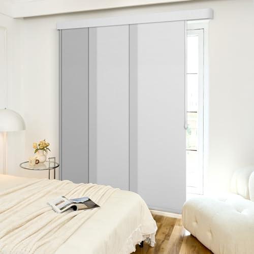 Heefen Adjustable Panel Track Blinds Light Filteringt Vertical Blinds with Valance, Sliding Glass Door Blinds, Room Dividers, Retractable Track from 42" to 74" W, Trimmable Panel Up to 96" H (White)