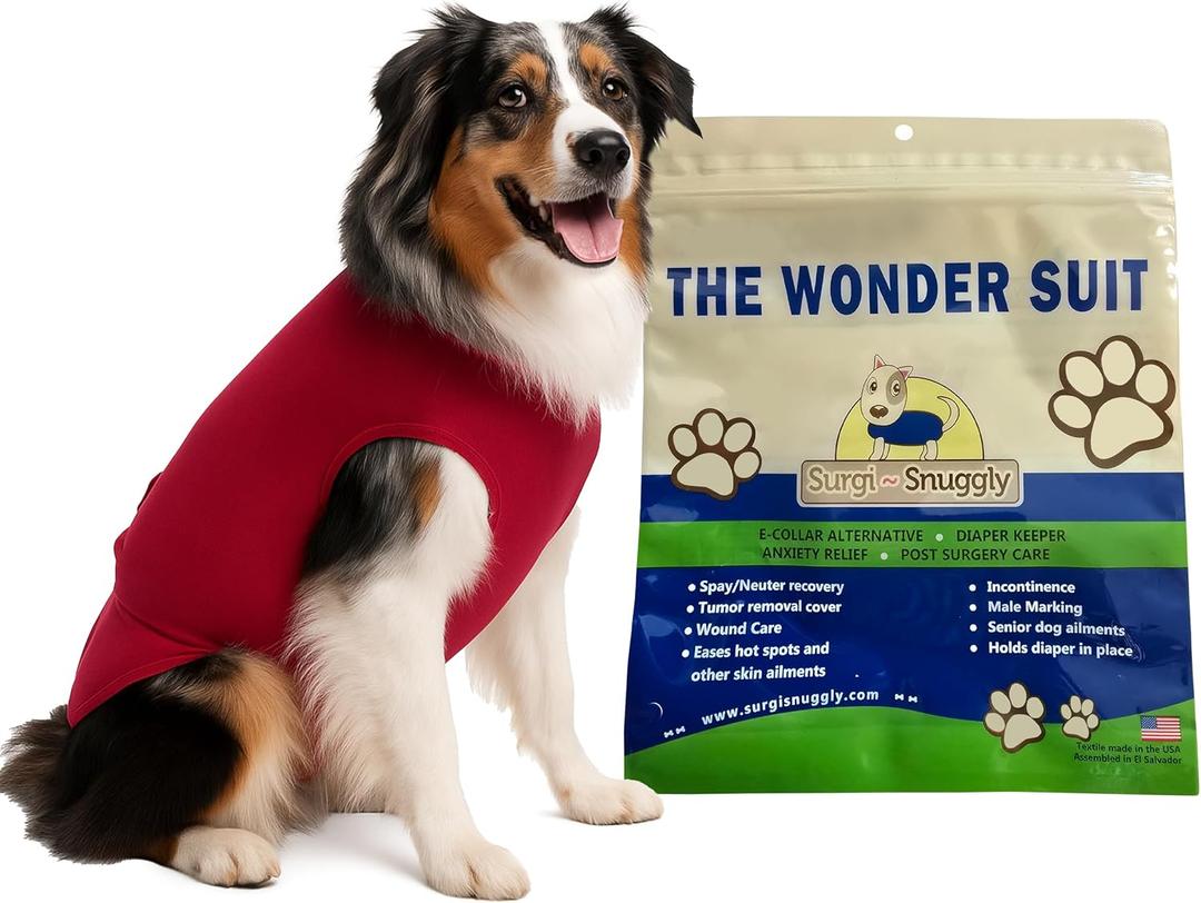 SurgiSnuggly Veterinary Invented Dog Surgical Recovery Suit for Female Spay or Male Dogs Neuters,Cone Alternative, Original Dog Onesie Bodysuit for After Surgery Medium Dogs Red