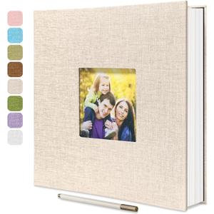 Large Photo Album Self Adhesive, DIY Scrapbook Album for 3x5 4x6 8x10 Pictures, 60 Pages Light Beige Linen Cover Memory Book, Ideal Gift for Family Wedding Baby Christmas Anniversary