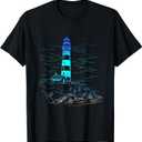 Lighthouse Seaside House Sailing Sea Beach Life Boating T-Shirt (Small, Black)