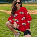 MOUSYA Womens Sequin Football Sweatshirt Game Day Long Sleeve Shirt Sunday Funday Pullover Casual Crewneck Tops (Red, XL)