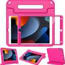 LTROP Kids Case for iPad 9th/ 8th/ 7th Generation (2021/2020/ 2019), iPad 10.2 Case with Built-in Screen Protector, Shockproof Handle Stand for iPad 9 8 7 Generation 10.2 Inch - Hot Pink
