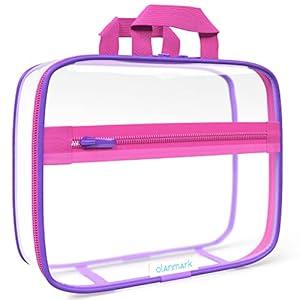 Clear Toiletry Bag - PVC Makeup Bag - Large Transparent Cosmetic Travel Case - See Through Packing Cube with Handle - Clear Bag with Zipper - Plastic Storage Pouch Mix