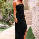 PRETTYGARDEN Womens Spring Cocktail Dresses 2026 Strapless Bodycon Ruffle Elegant Summer Wedding Guest Graduation Midi Dress (Black, S)