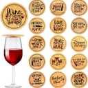 Tessco for you 16 Pcs Wine Glass Covers Funny Wood Charcuterie Drinking Glass Covers to Keep Bugs out Bamboo Water Toppers Keeps Debris out for Outdoor Party Wine Housewarming Gifts (Cute)