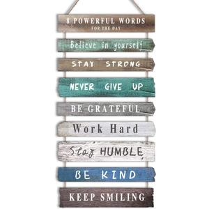 Inspirational Wall Art Decor for Office, Wooden Rustic Hanging Motivational Wall Art Decoration Sign, Inspiring Positive Quotes Wall Art for Home Living Room Bedroom Bathroom Classroom Gym 12"x24" (8 Powerful Words)