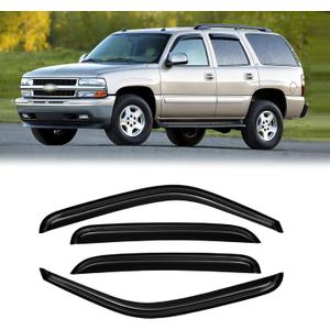 Window Visors for 2000-2006 Chevrolet(Chevy) Tahoe & GMC Yukon (Not fit Yukon XL), Rain Guards Shields Vent Deflector Shade Dark Smoke 2002-2006 Cadillac Escalade, Tape-On, 4PCS