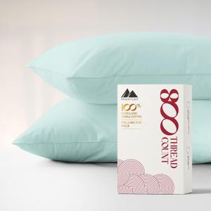 Mayfair Linen Pillow Cases Queen Size Set of 2-800 Thread Count 100% Egyptian Cotton Pillowcases Standard Size, Silky Soft, Sateen Weave Luxury Hotel Bed Pillow Covers for Sleeping - Sea Foam