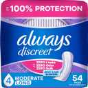 Always Discreet Adult Incontinence Pads for Women, Drier, 4 Drop Long Length, Moderate Absorbency, Pads for Bladder Control Management, Bladder Leaks, & Postpartum Pads, 54ct