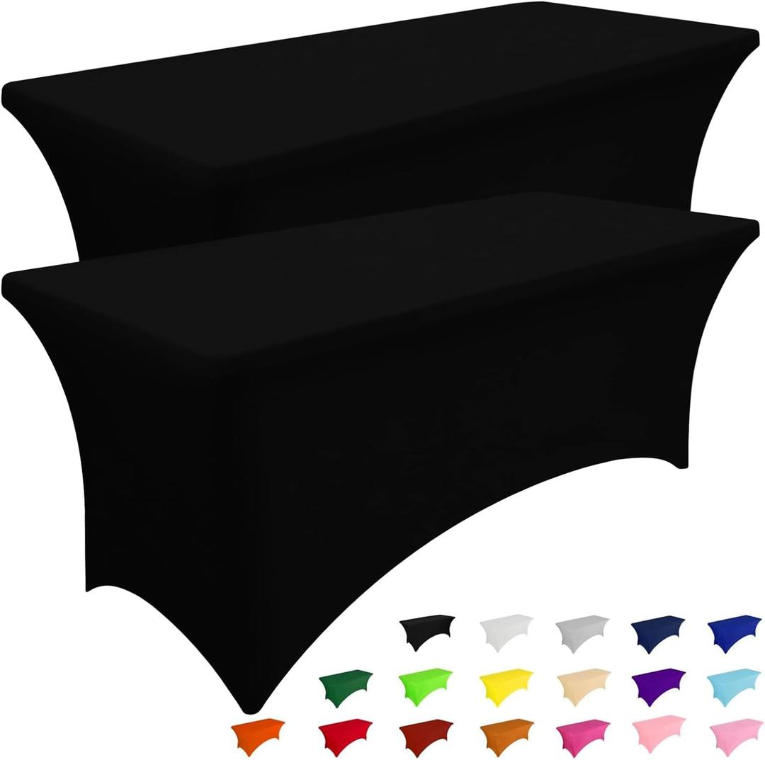 Smiry 2 Pack Spandex Table Cloth 6FT, Elastic Fitted Stretch Tablecloths, Washable and Wrinkle Free Rectangular Patio Table Cover for Outdoor, Wedding, Banquet & Parties (Black, 72Lx30Wx30H Inch)