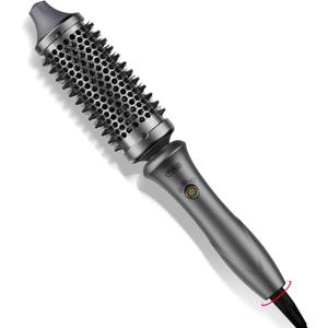 TYMO Thermal Brush Curling Brush - STYLUX 1.7 Inch Blowout Volumizer with Flexi-Fit for Hair Straightening, Heated Round Styler Tool, Hair Straightener and Curler 2 in 1, Dual Voltage, Metallic Gray