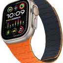 ZZDZZ Compatible with Apple Watch Band 49mm 46mm 45mm 44mm 42mm 41mm 40mm 38mm, Silicone Magnetic Adjustable Loop Strap for iWatch Ultra 2 Series 10 9 8 7 SE 6 5 4 (49/46/45/44/42, Orange Midnight)