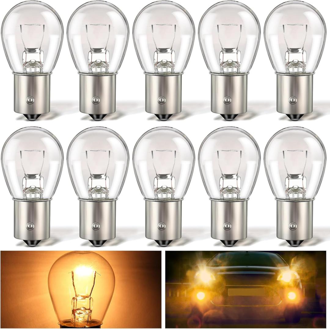Meonum 10 Pack 1156 Bulbs, S25 P21W Turn Signal Bulbs, 7506 1141 1156LL 1141LL 1295 Automotive Brake Light Replacement for Cars, Rvs, Trucks, SUVs (12V BA15S Single Contact)