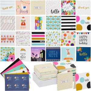Sustainable Greetings: 72-Pack All Occasion Mini Notecards with Envelopes and 24 Assorted Stickers, 2.5x2.5 Inches, Multicolored