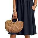 BIRW Cotton Linen Dresses for Women 2025 Summer Casual A Line Flowy Dress Beach Vacation Midi Gauze Dress with Pockets (Medium)