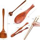 FJNATINH Wok Utensils Wooden Cooking Utensils Tools 6 PCS Wooden Spatula, Barbecue Tongs,Wok Shovel, Cooking chopsticks,Long Spoons,Nanmu Fish Shaped Rice Spoon Accessories