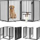 Metal Freestanding Dog Gate with Cat Door for Outdoor Indoor,80" Extra Wide Foldable Pet Fence,30" Tall Dog Gate for Large Opening,Stairs,Hallways,Doorways,Deck,Yard,with 3PCS Support(4 Panels,Black)
