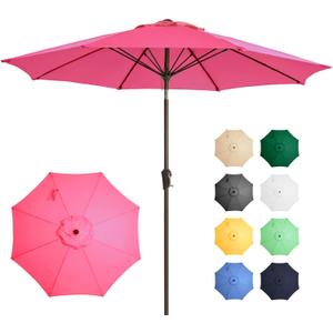 Ayge 9FT Large Outdoor Patio Umbrella Market Table Umbrella-UV Resistant, Easy Push Button Tilt and Crank, 8 Sturdy Fiberglass Ribs Heavy-Duty Pool Umbrella for Deck, Backyard,Garden,Rose Pink