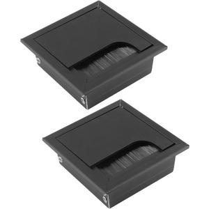 Bonsicoky 2Pcs Square Brush Desk Cord Grommet 3 Inch 80mm x 80mm Dust-Proof Metal Desk Cable Hole Cover for Computer Desk, Office Desk, Black