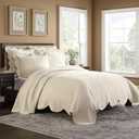Historic Charleston Charleston Estate Modern Farmhouse Floral Matelasse Bedspread with Scalloped Edges, 100% Cotton Breathable Bedding, King/Cal King, Ivory Floral