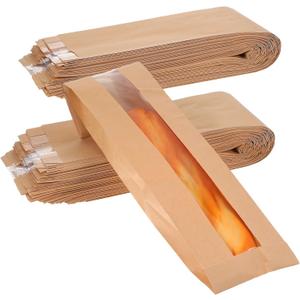 100 Pack Baguette Bread Bags with Clear Window, Long French Bread Bag, Kraft Paper Bakery Storage Bags for Homemade Bread, Pastries, and Snack, 23.22 x 4.33 x 1.57 Inch