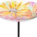 MUMTOP Glass Bird Baths for Outdoors-Outdoor Bird Bath Bowl- Watercolour Daisy Birdbaths Yard Stake, Bird Feeders for Outside, Garden, Patio, Lawn Decor