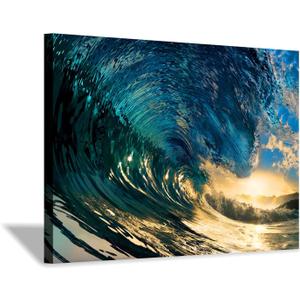 Hardy Gallery Ocean Wave Sunset Wall Art: Stunning Water Seascape Artwork Painting Print on Canvas for Bathroom 12"x16"