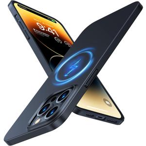 TORRAS Magnetic Slim Fit Designed for iPhone 14 Pro Case, Ultra Thin Strong Magnetic Velvety Touch Anti-Scratch Compatible with MagSafe Cover Phone Case for iPhone 14 Pro, Space Black